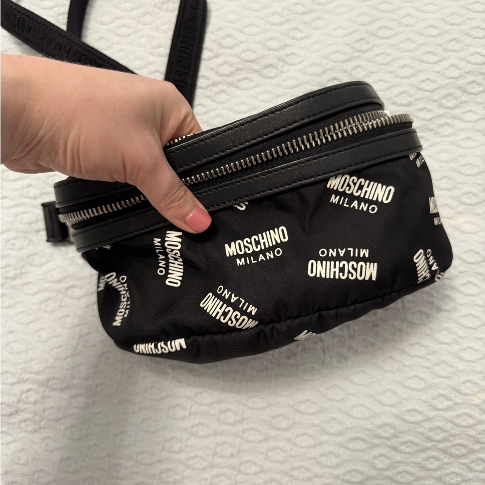 Moschino Black and White Logo Belt Bag